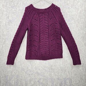LOFT Outlet Women Purple Knit Long Sleeve Sweater Size S Lace Pattern Acrylic